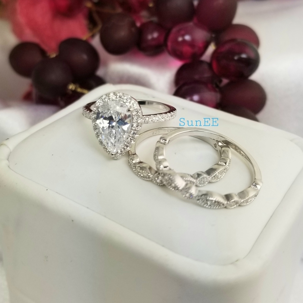 NEW PEAR CUT 925 STERLING STERLING DIAMOND RING